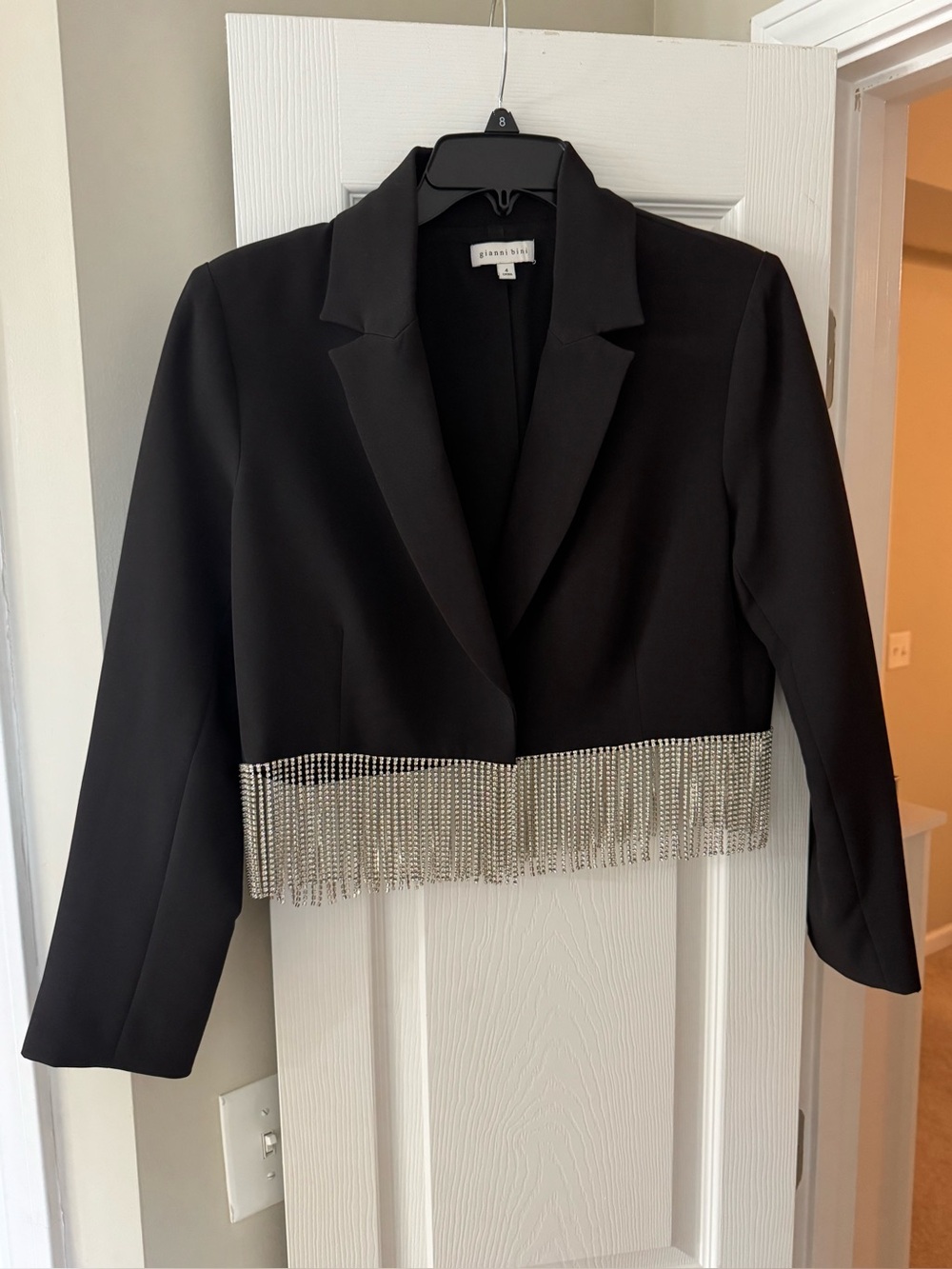 Gianni Bini Black Cropped Blazer with Rhinestone Fringe